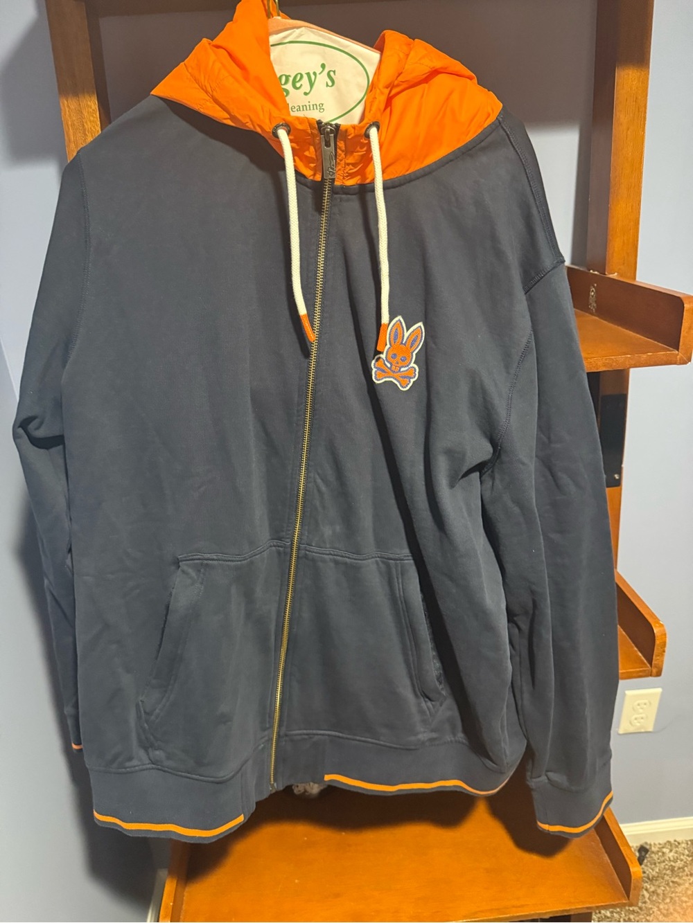 Psycho Bunny Navy Jacket with Bright Orange Hood